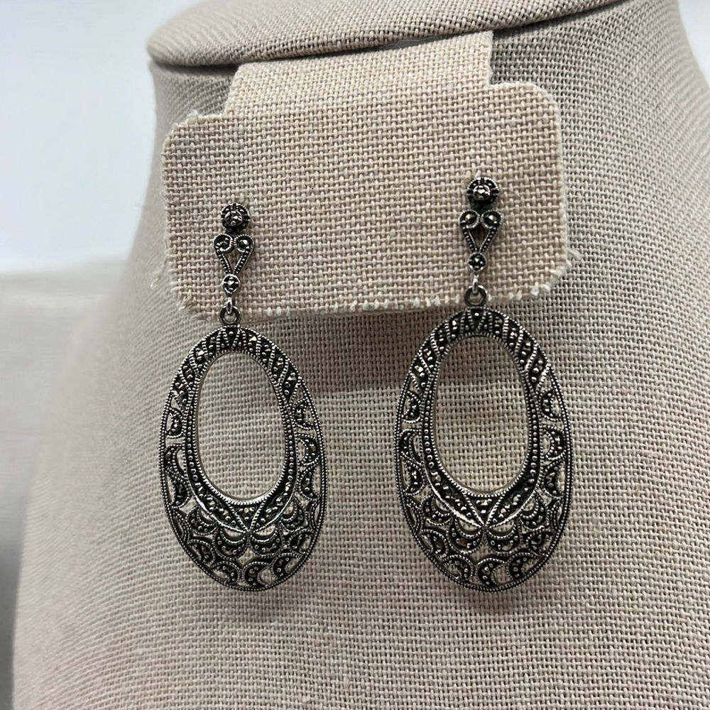 Vintage Brand Sterling Silver Marcasite Matching Earrings